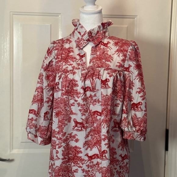 Sage Veil Tops - Elegant Red and White Women's Blouse
